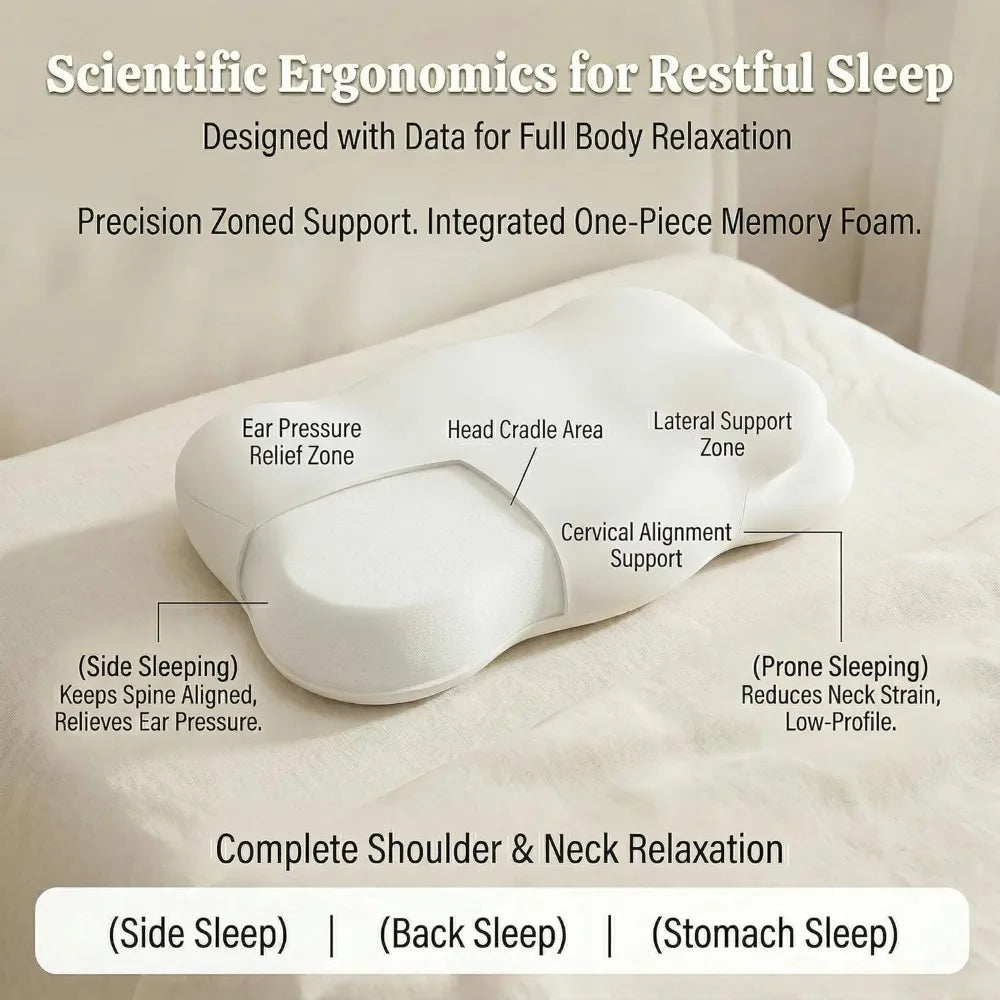 Ergonomic Memory Foam Cloud Pillow – Adjustable Loft Cervical Neck Pain Relief for All Sleepers
