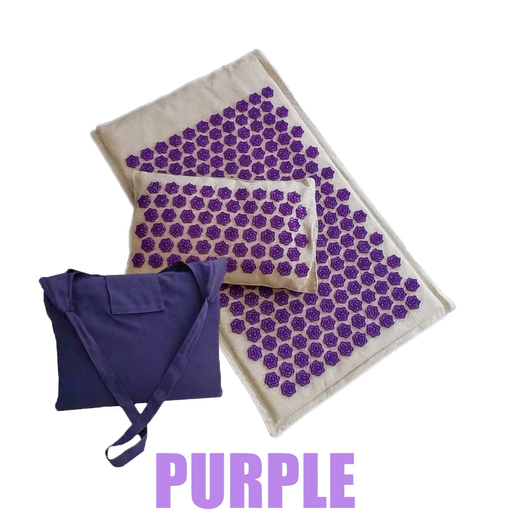 Nature Linen Coconut Palm Acupressure Yoga Mat – Lotus Spike Mat with Bag & Pillow Cushion (74x44cm)