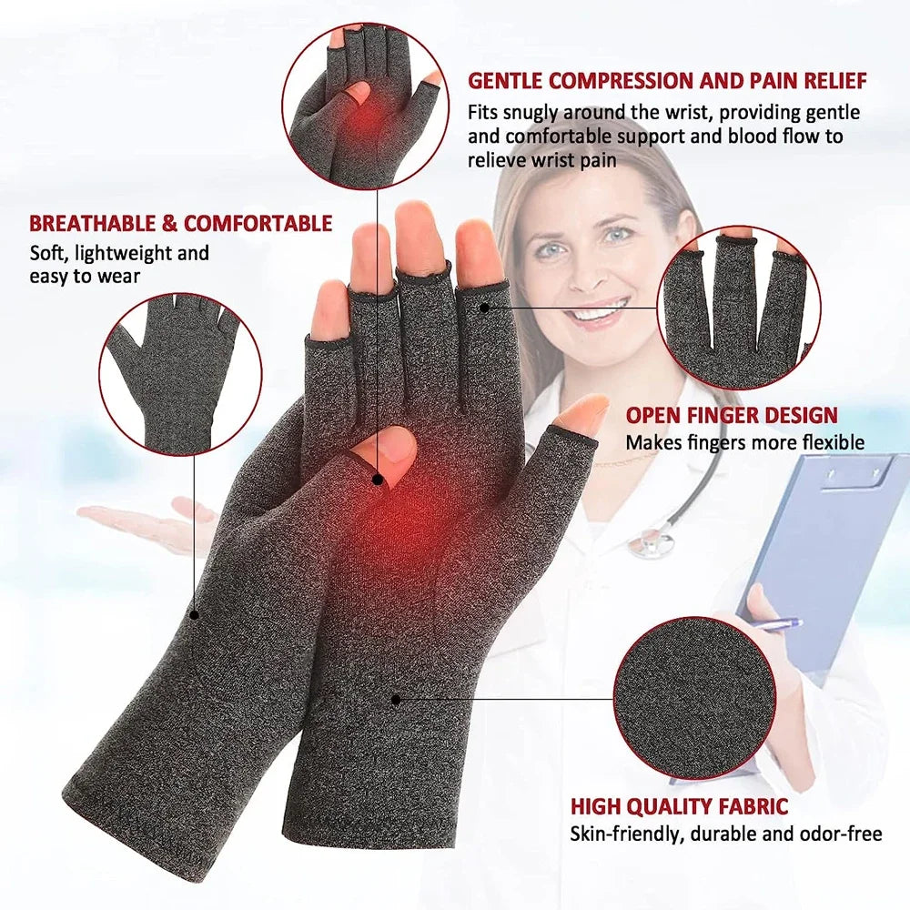 GOMOREON Arthritis Compression Gloves – Fingerless Hand & Thumb Support for Carpal Tunnel, Rheumatoid & Tendonitis