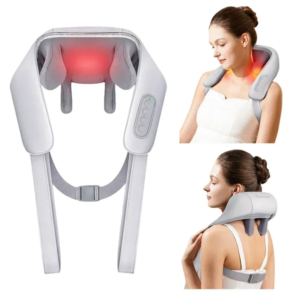 Heated Trapezius Neck & Shoulder Massager Shawl – Cordless 6-Head Shiatsu Kneading Wrap