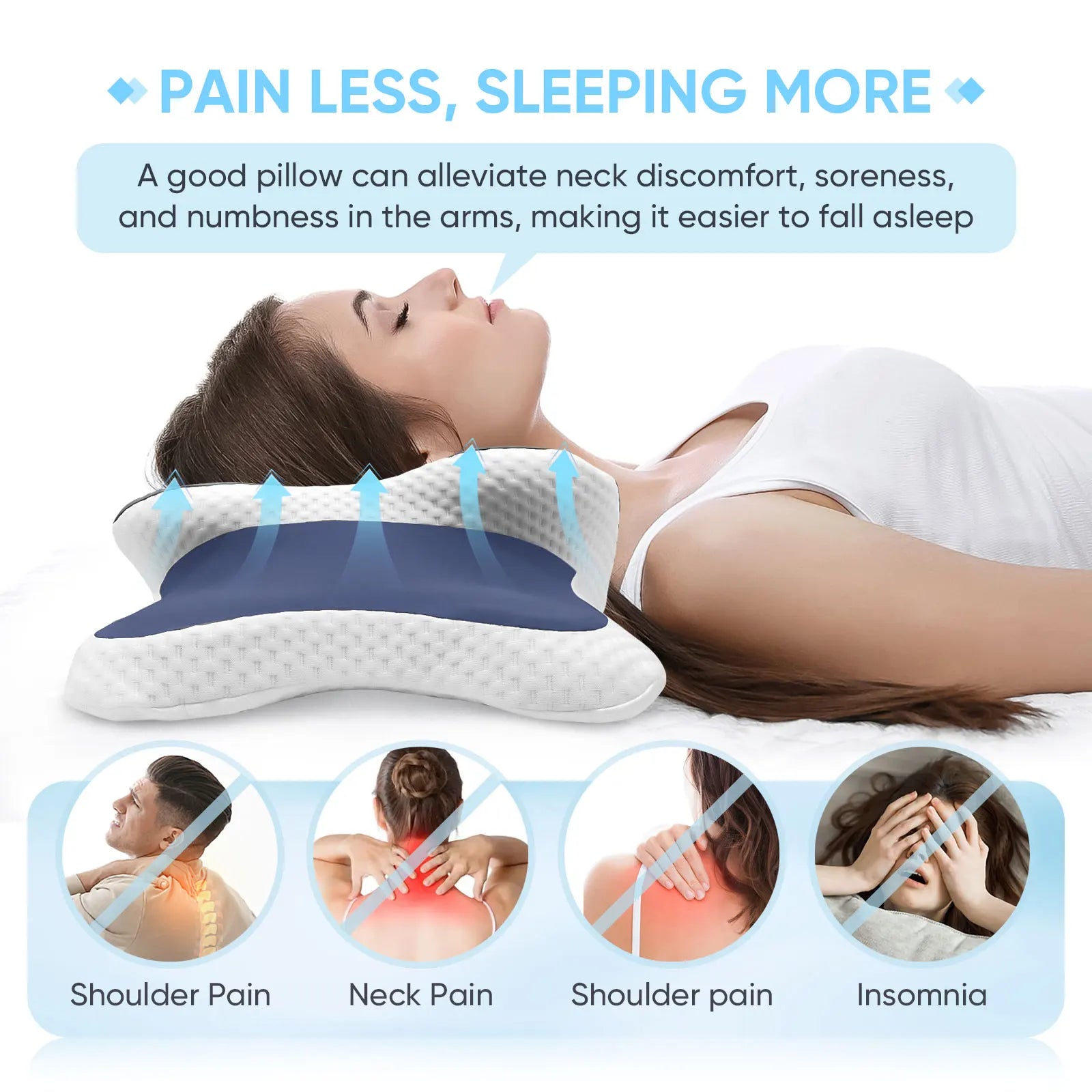 Memory Foam Pillow Cervical Pillow Neck Pain Relief Contour Ergonomic Orthopedic Neck Support for Side Back Stomach Sleeper Gift