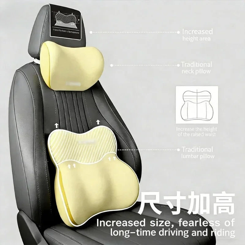 Car Headrest & Lumbar Support Cushion – Memory Foam Backrest & Neck Pillow Car Accessory