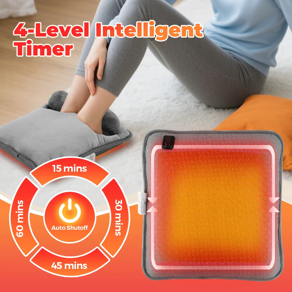 Electric Foot Heating Pad – Household Foot Warmer Heater Mat with 4 Heat Levels & 4 Timers for Bed & Office
