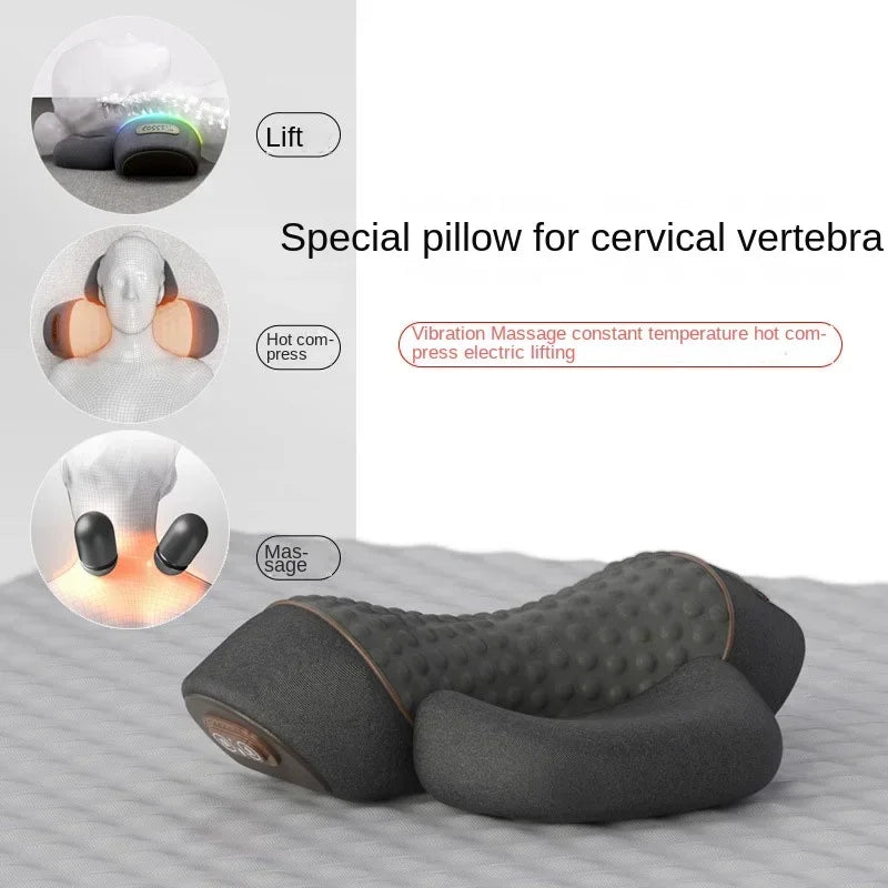 Electric Neck Massager Cervical Pillow – Hot Compress Heating & Vibration for Neck, Shoulder & Back Traction
