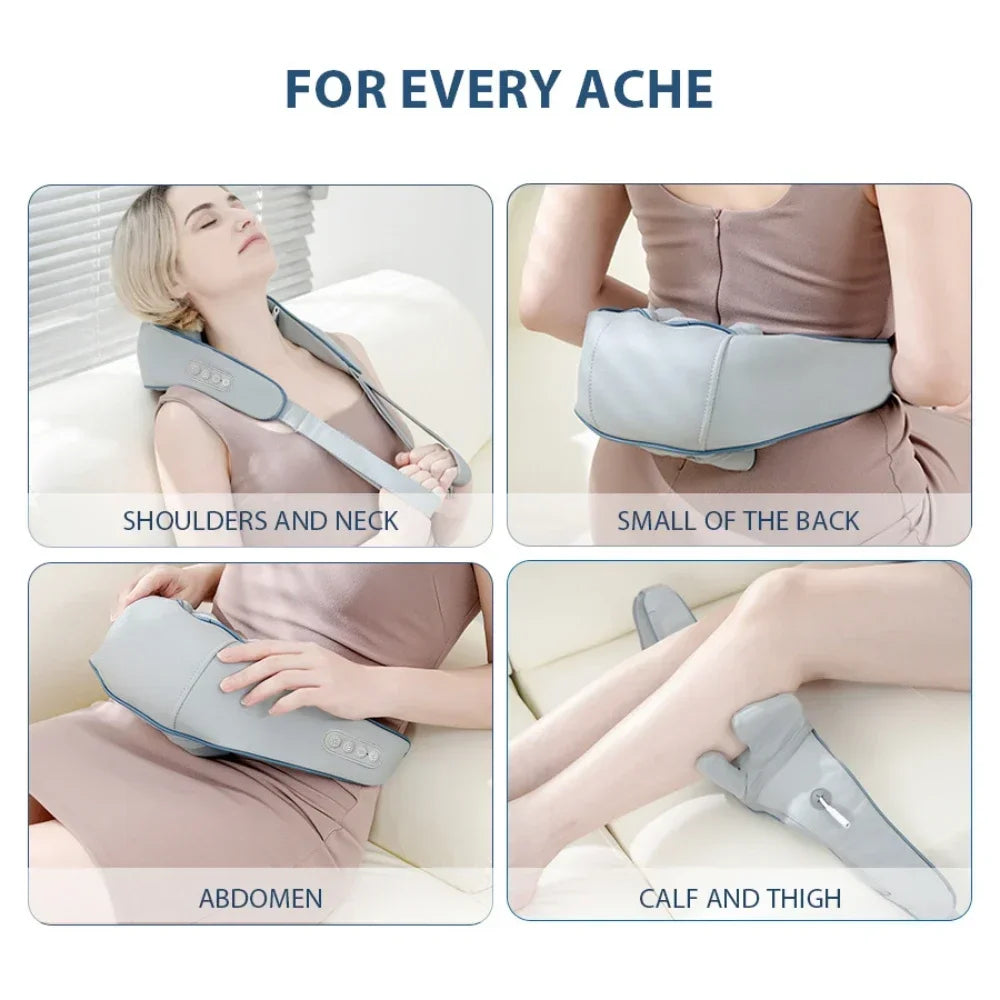 Heated Trapezius Neck & Shoulder Massager Shawl – Cordless 6-Head Shiatsu Kneading Wrap