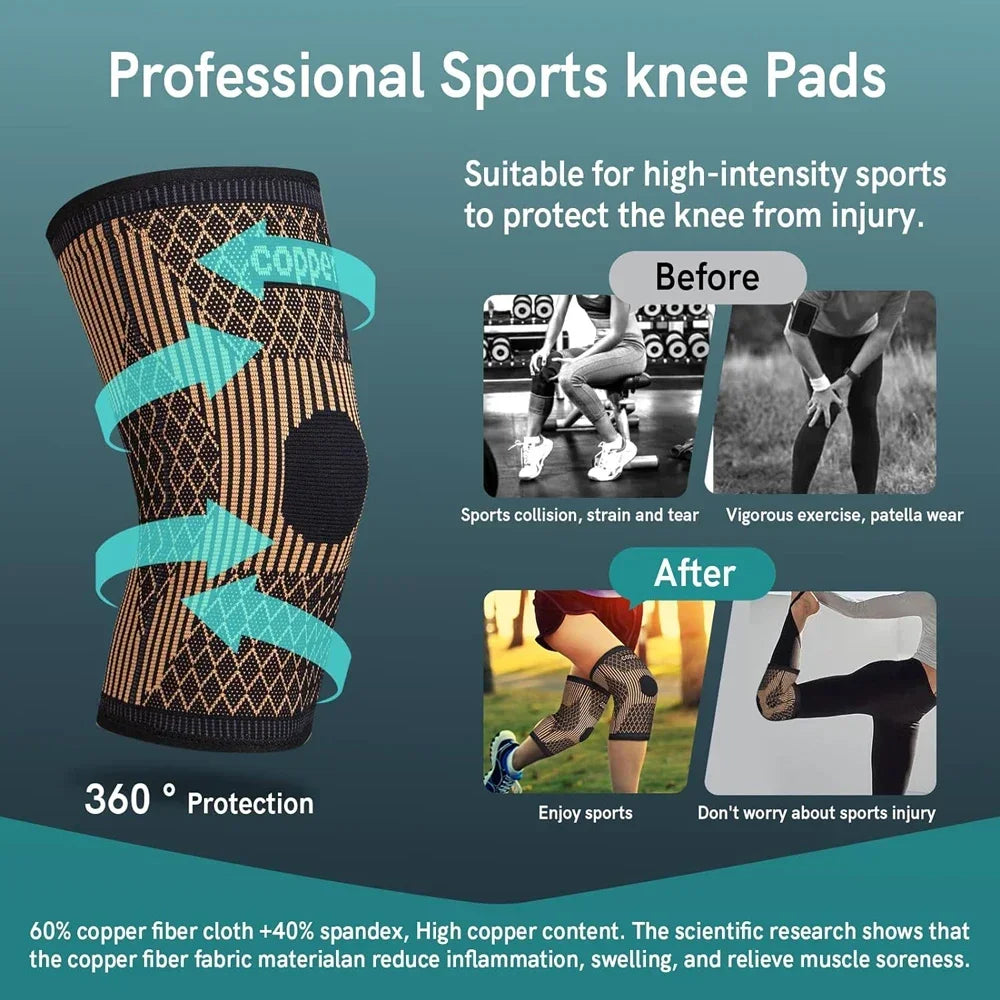 Copper Compression Knee Brace Sleeve – Arthritis Pain Relief & Joint Support