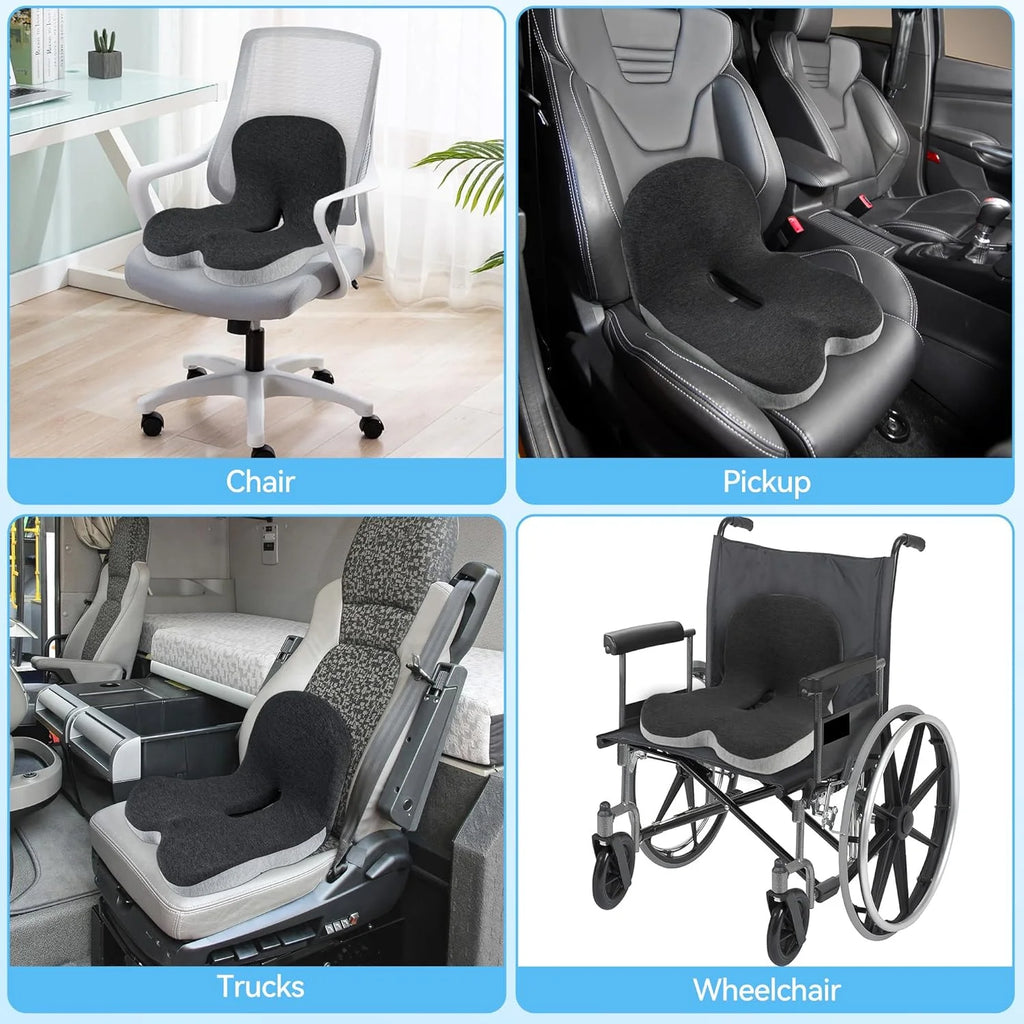 Ergonomic Memory Foam Seat Cushion – Lumbar Support for Office Chair & Car