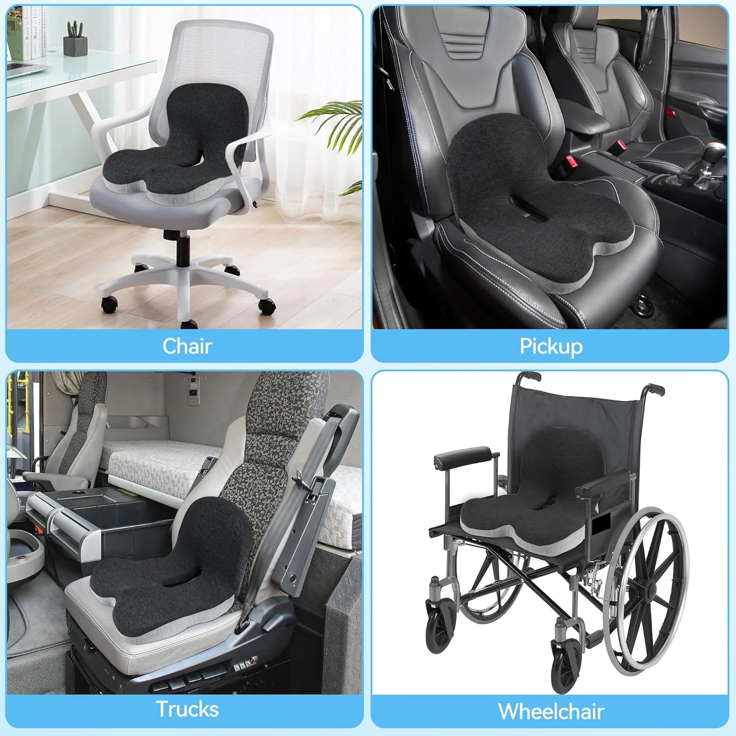 Ergonomic Memory Foam Seat Cushion – Lumbar Support for Office Chair & Car