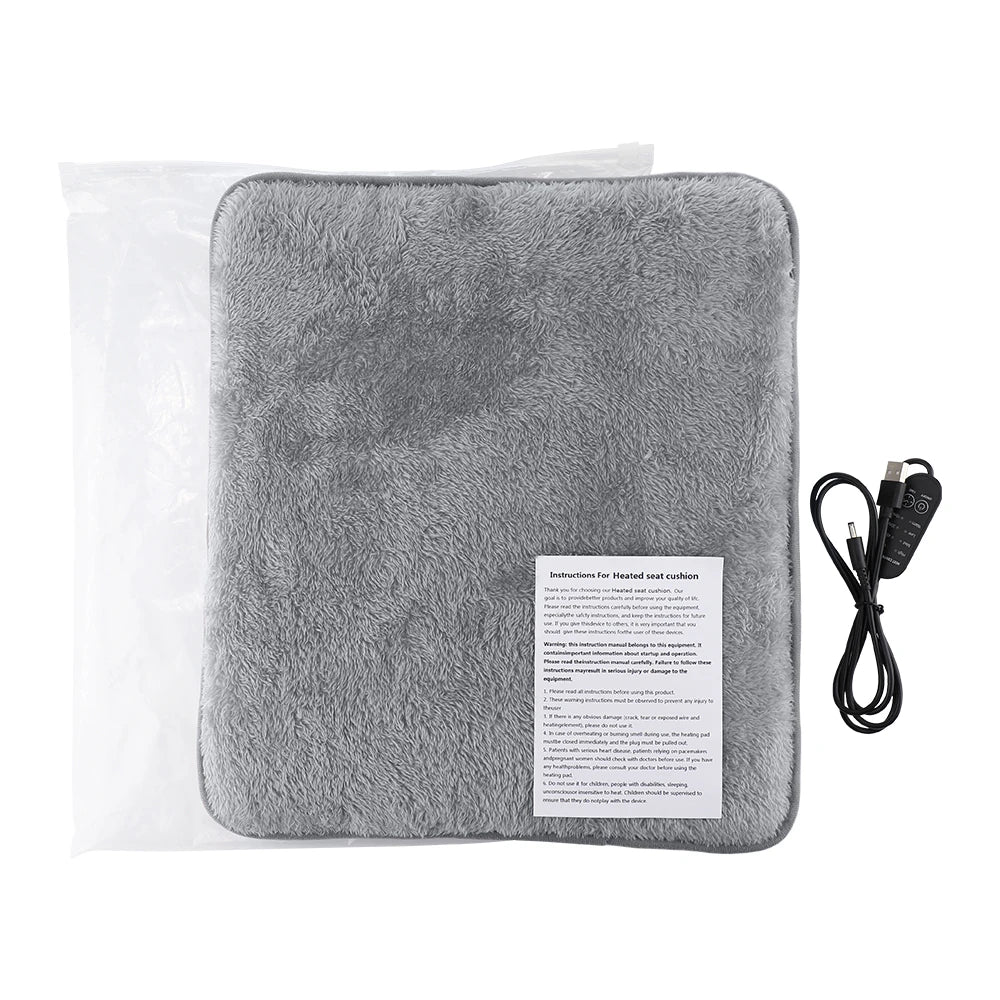USB Electric Heated Seat Mat – Portable Breathable 4-Level Adjustable Seat Heater with Controller 37x35cm