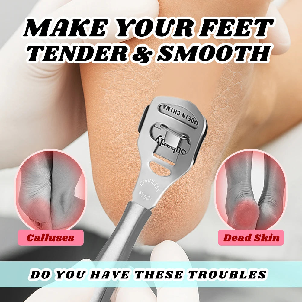 1Set Foot Razor Callus Remover Heel Hard Skin Corn Shaver Stainless Steel File Wood Grain Handle 10Pcs Blade Pedicure Tools Kit