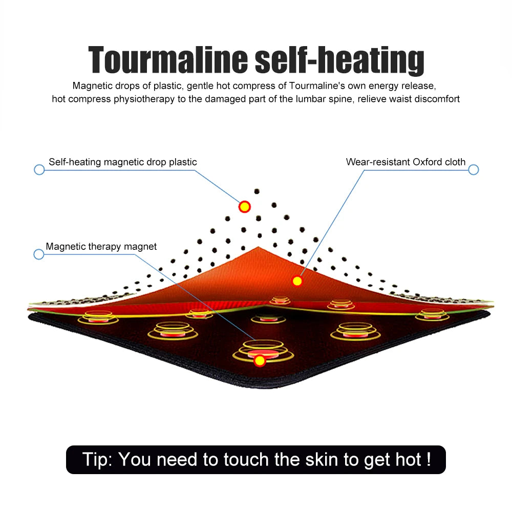 Tourmaline Self-Heating Magnetic Therapy Waist Belt – Double Banded Adjustable Lumbar Back Support Brace