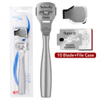 1Set Foot Razor Callus Remover Heel Hard Skin Corn Shaver Stainless Steel File Wood Grain Handle 10Pcs Blade Pedicure Tools Kit