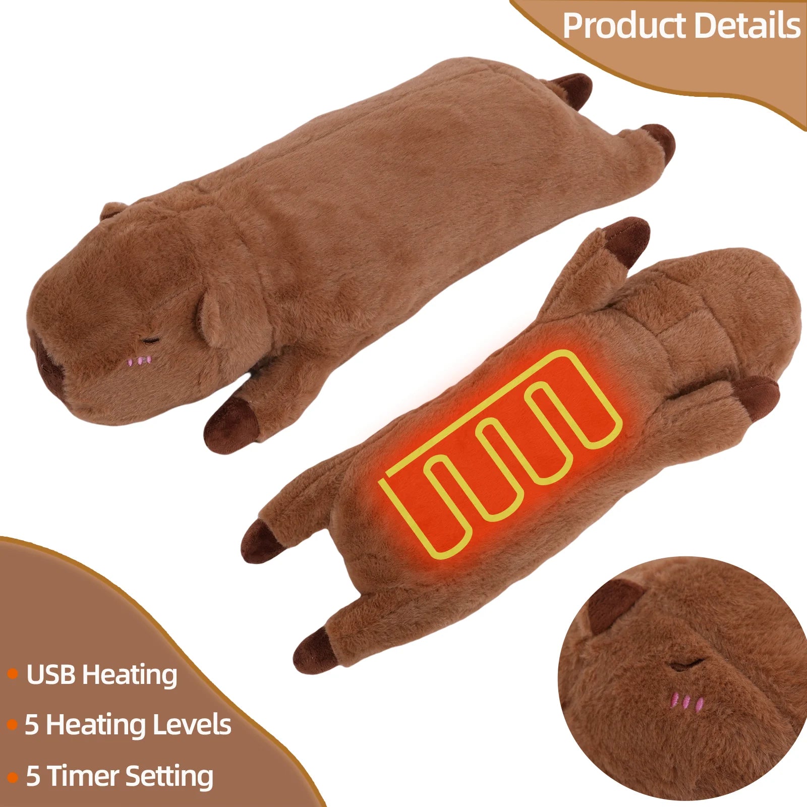 Electric Heating Pad for Period Cramps – Heatable Capybara Plush Stuffed Animal with Hot Belly for Women