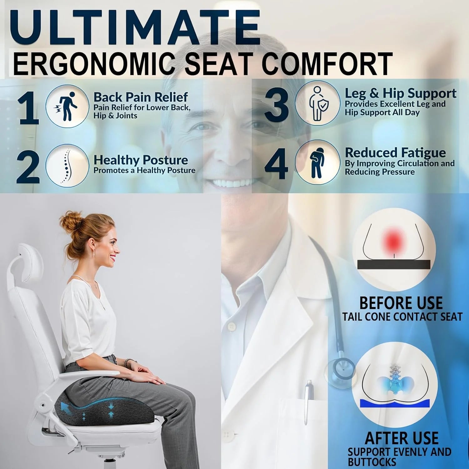 Thickened Memory Foam Seat Cushion – Heavy-Duty Chair Pad for Lower Back Relief