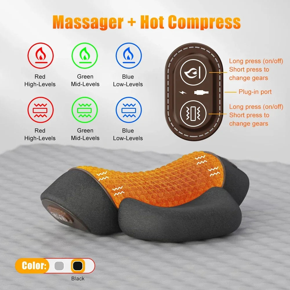 Electric Neck Massager Cervical Pillow – Hot Compress Heating & Vibration for Neck, Shoulder & Back Traction