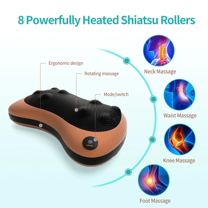 Electric Shiatsu Head & Neck Massager Pillow – Multifunctional Car & Home Relief