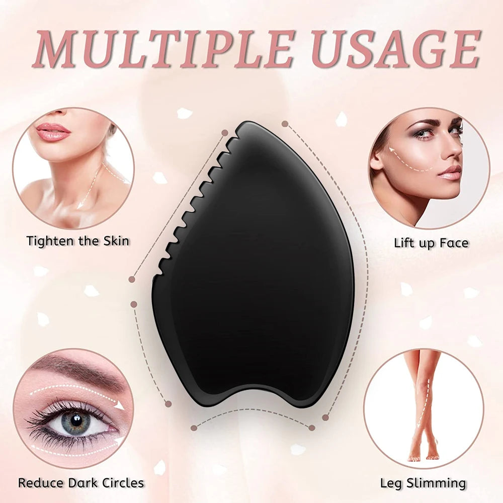 Gua Sha Bian Stone Scraping Massage Tool – Ridged Black Stone for Facial & Body Massage