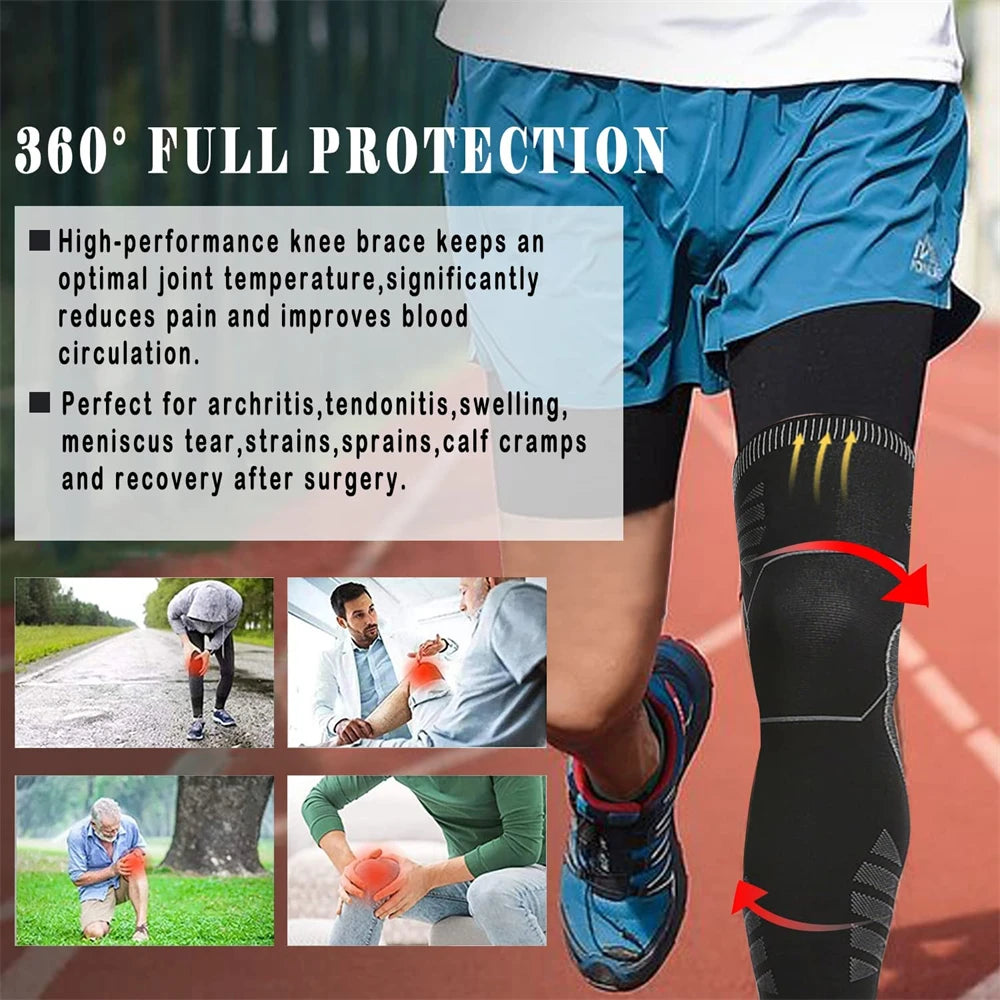 BraceTop Full Leg Compression Sleeves – Long Knee Brace & Leg Support for Basketball, Football & Knee Pain Relief