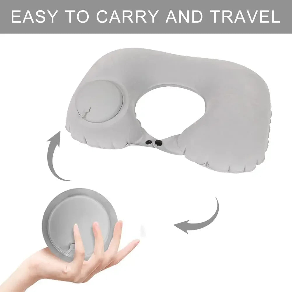 U-Shaped Inflatable Travel Neck Pillow – Press-to-Inflate