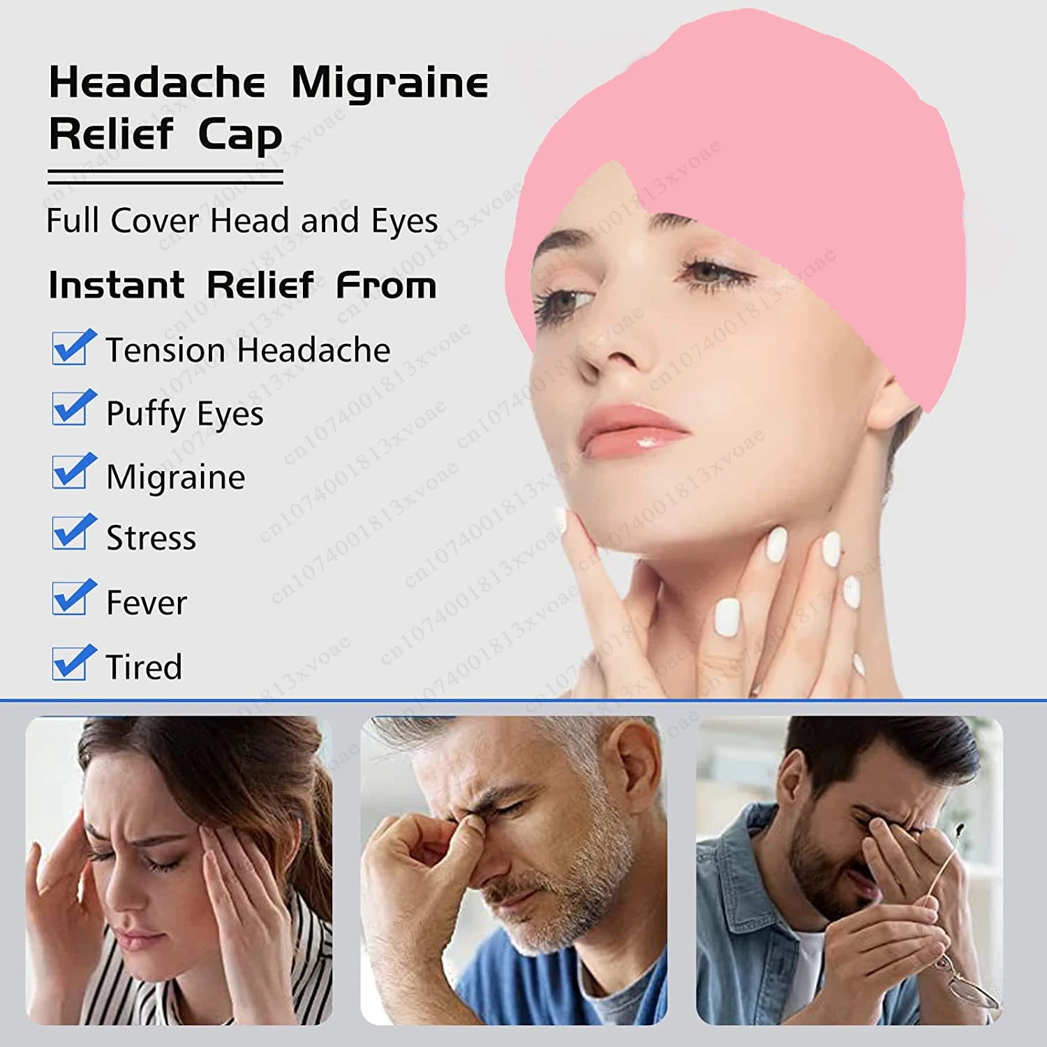 Headache & Migraine Relief Ice Hat – Gel Cold Compress Therapy Cap with Eye Mask for Pressure Pain Relief