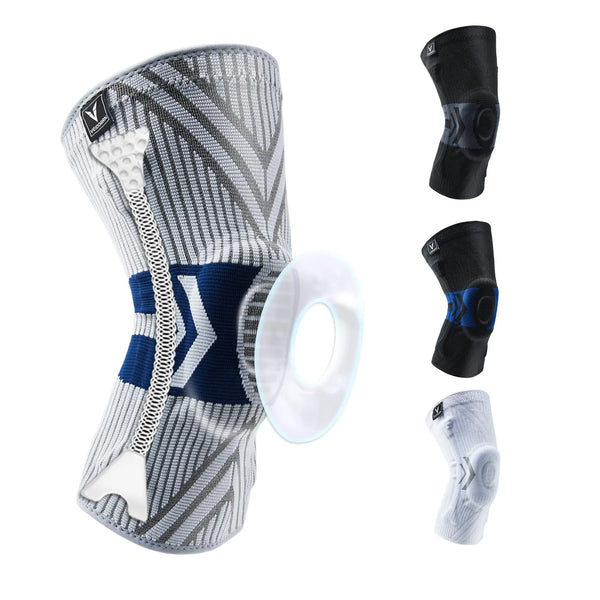 Elastic Sports Knee Compression Sleeve – Silicone Patella Gel & Side Spring Support