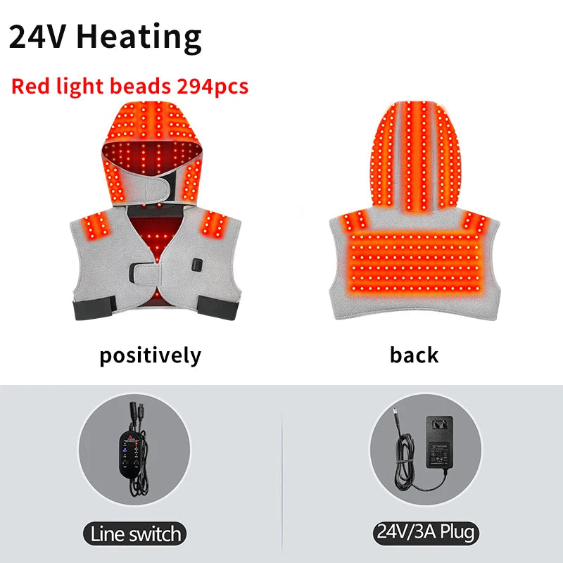Red Light Therapy Hooded Shawl – 3-Gear Heat & Massage