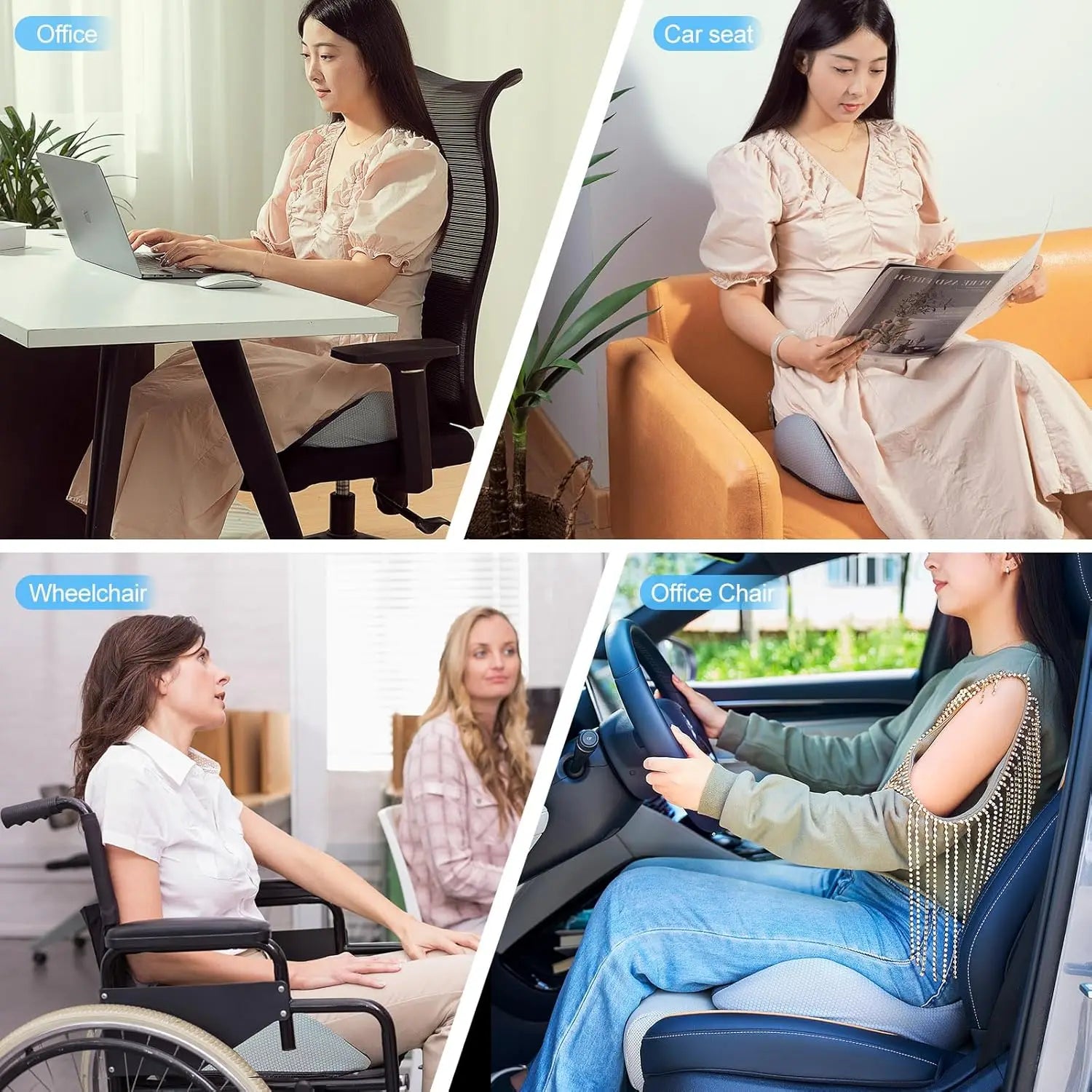 Large Memory Foam Seat Cushion – Sciatica & Tailbone Pain Relief, Non-Slip