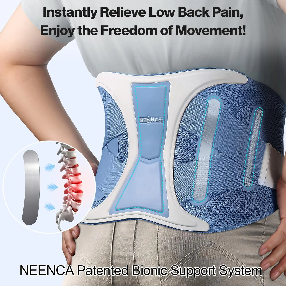 NEENCA Adjustable Back Support Brace – Lumbar Support Belt for Lower Back Pain, Sciatica & Scoliosis
