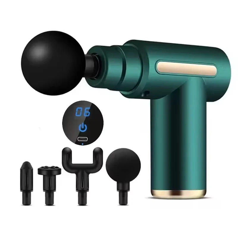 Fascial Percussion Massage Gun – LED Touch Screen with 4 Replaceable Heads for Body Relaxation