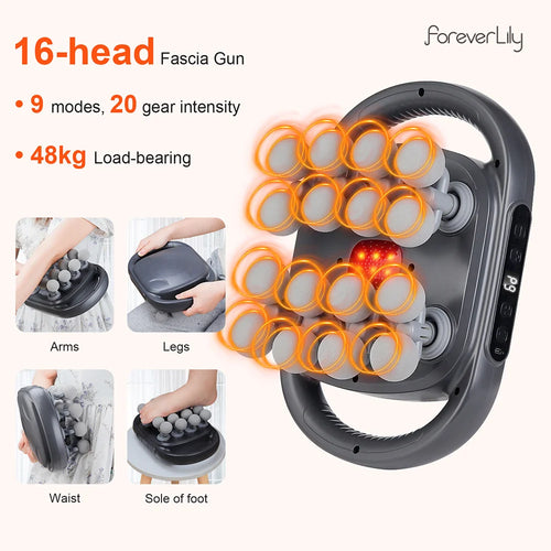 16-Head Fascia Gun – High-Frequency Vibration Body Massage Gun for Waist, Back, Neck & Shoulder Muscle Relief