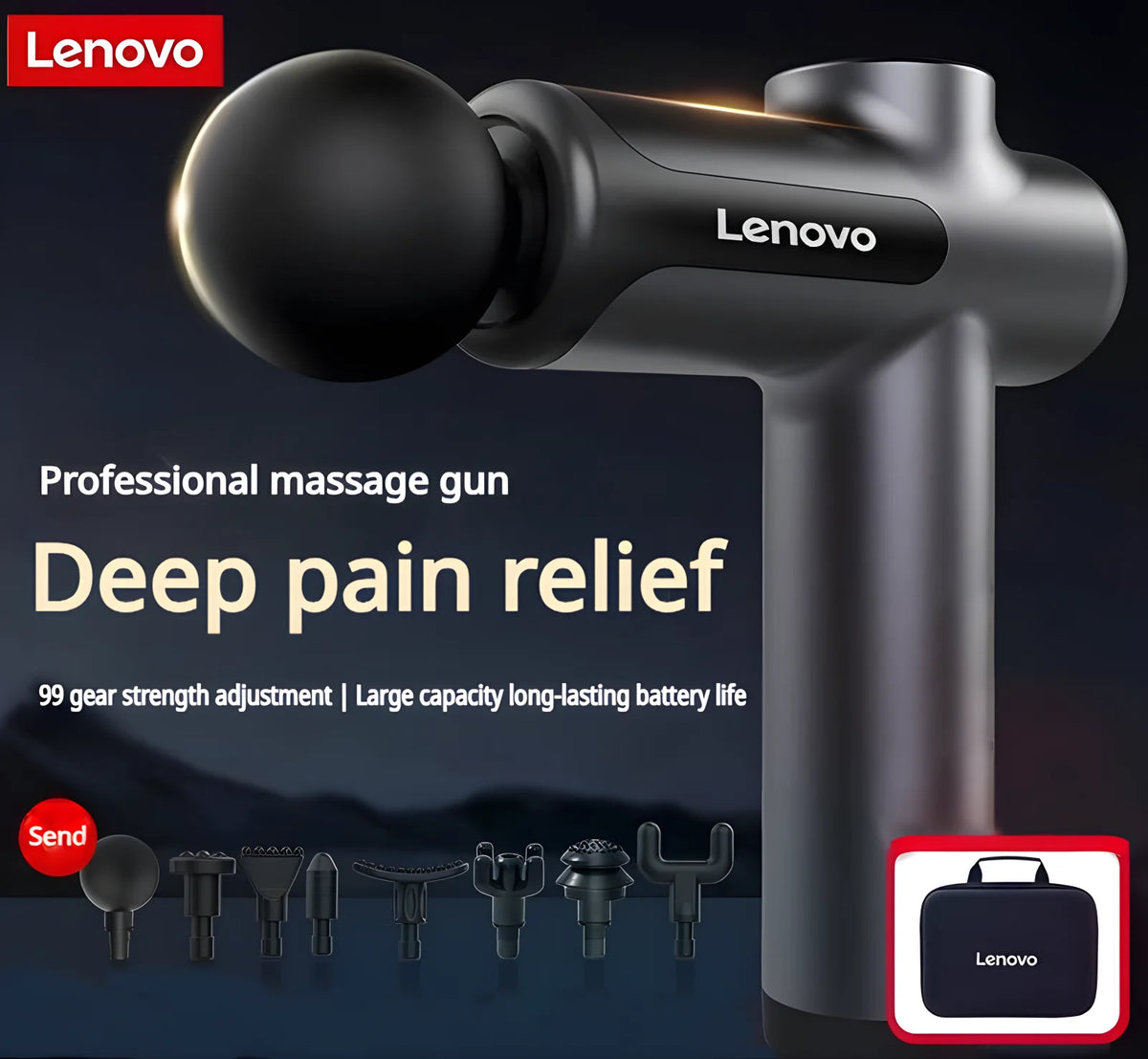 Lenovo Fascia Massage Gun – Deep Muscle Soreness Relief with LED Touch Screen & 8 Massage Heads