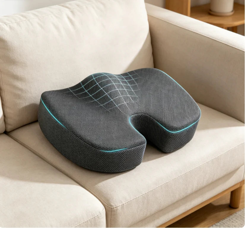 HEALTENCE Memory Foam Chair Cushion – Ergonomic Hip & Back Support