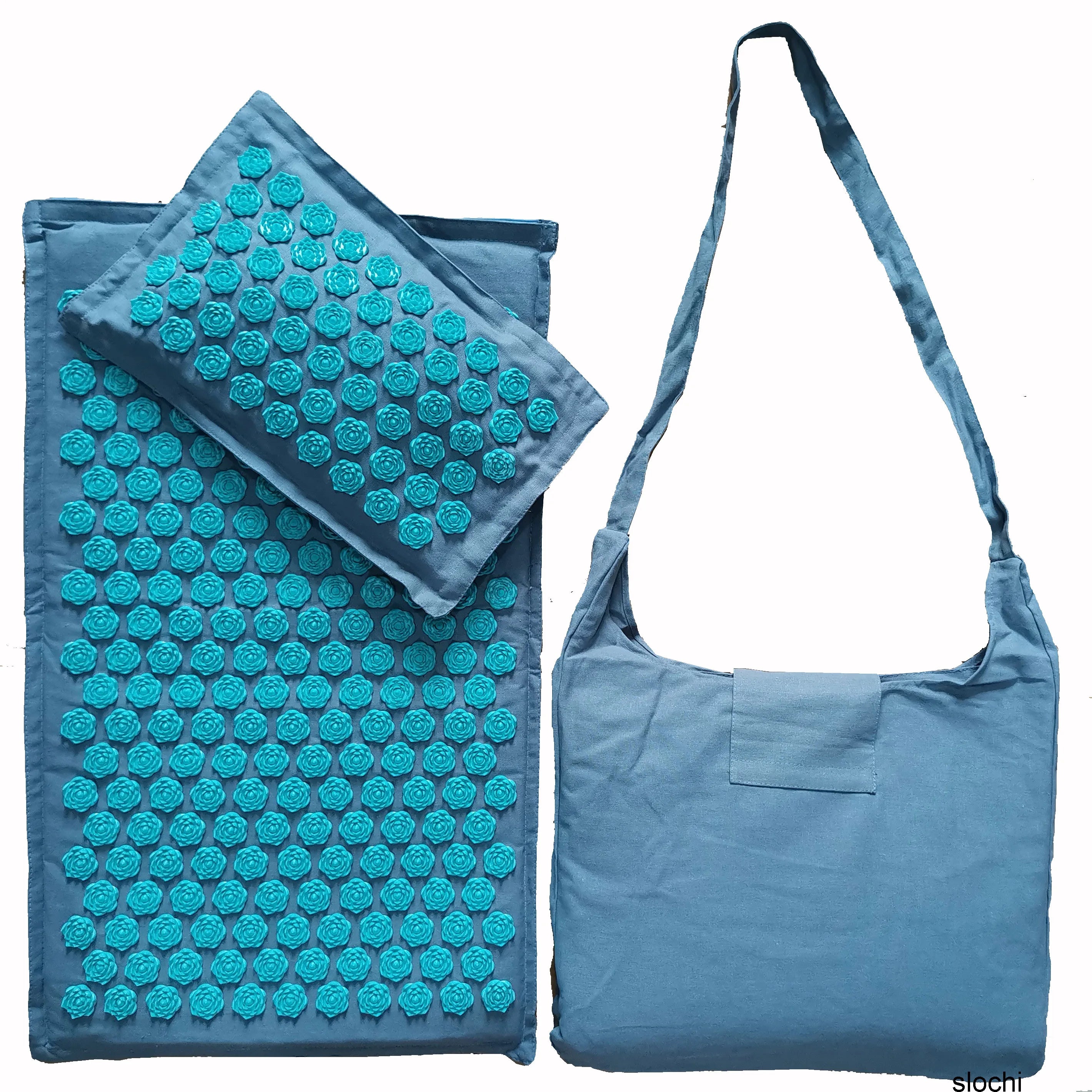 Nature Linen Coconut Palm Acupressure Yoga Mat – Lotus Spike Mat with Bag & Pillow Cushion (74x44cm)