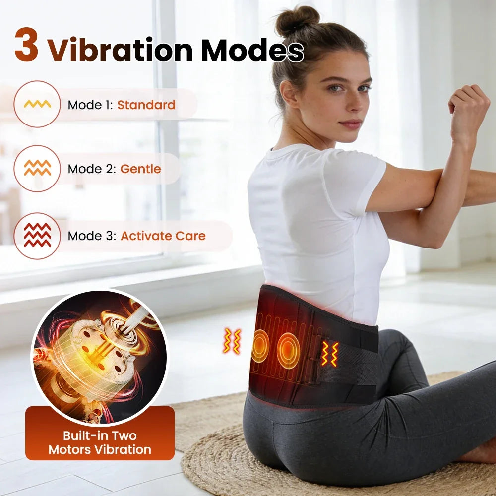 Electric Heating Vibration Waist Massage Belt 3 Gears Hot Compress Lumbar Brace Spine Decompression Massager Back Support Belt