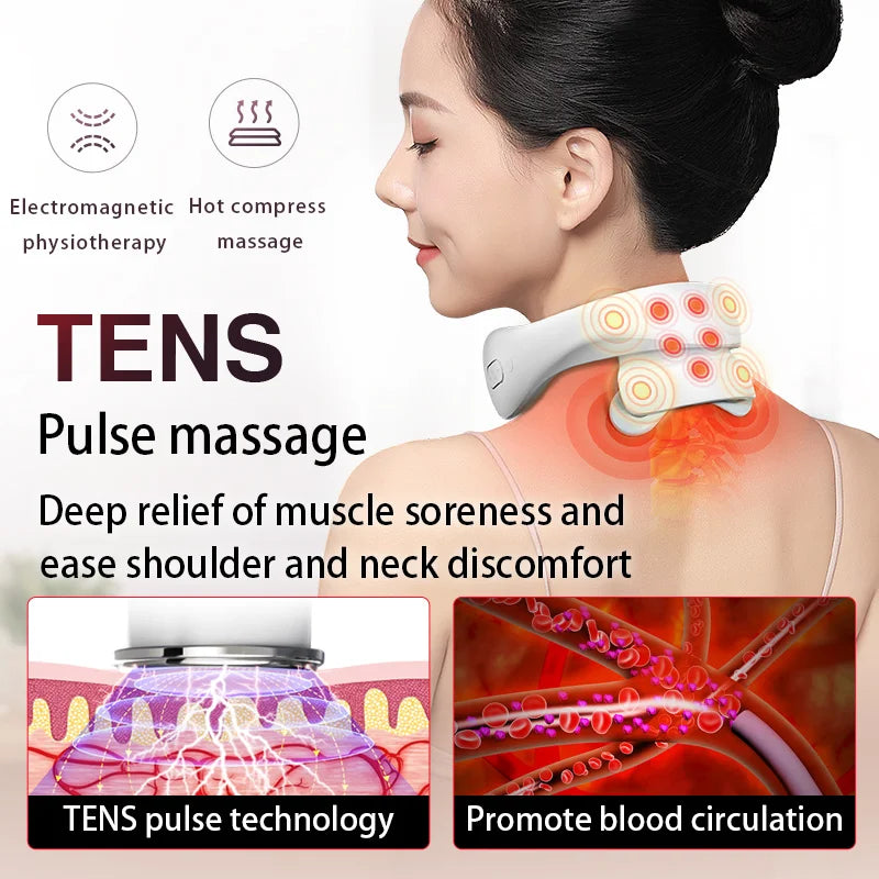 Smart TENS & Vibration Neck Massager – Heated Cervical Pulse Therapy