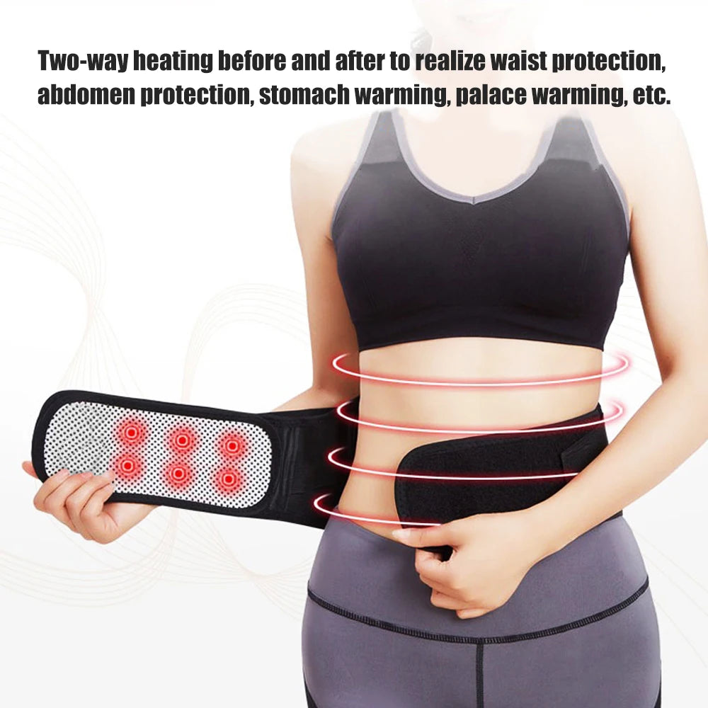 Tourmaline Self-Heating Magnetic Therapy Waist Belt – Double Banded Adjustable Lumbar Back Support Brace
