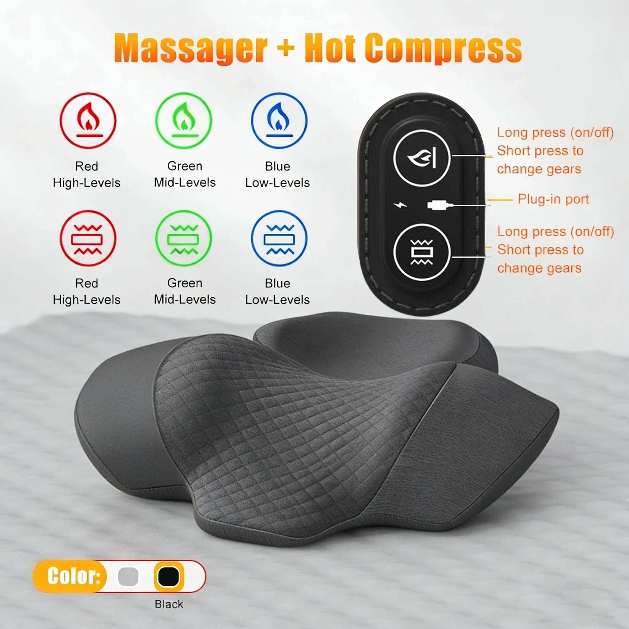 Electric Neck Massager Cervical Pillow – Hot Compress Heating & Vibration for Neck, Shoulder & Back Traction