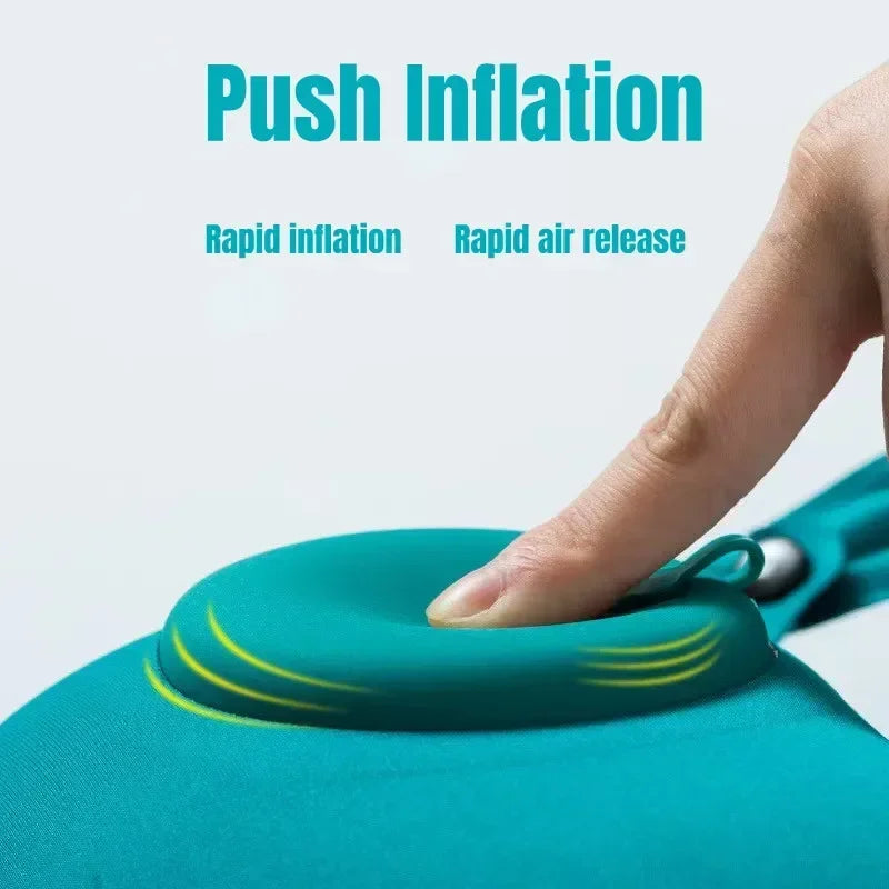 U-Shaped Inflatable Travel Neck Pillow – Press-to-Inflate