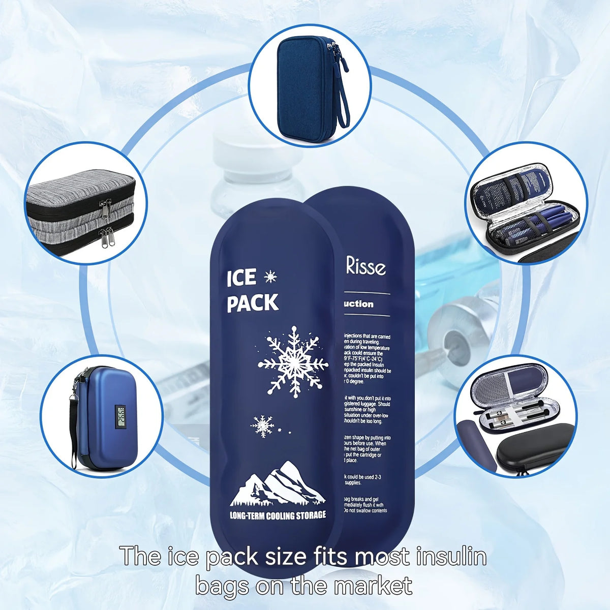 Portable Cooling Ice Bags with Insulin Container – Gel Ice Pack Travel Set for Diabetics & Outdoor Use