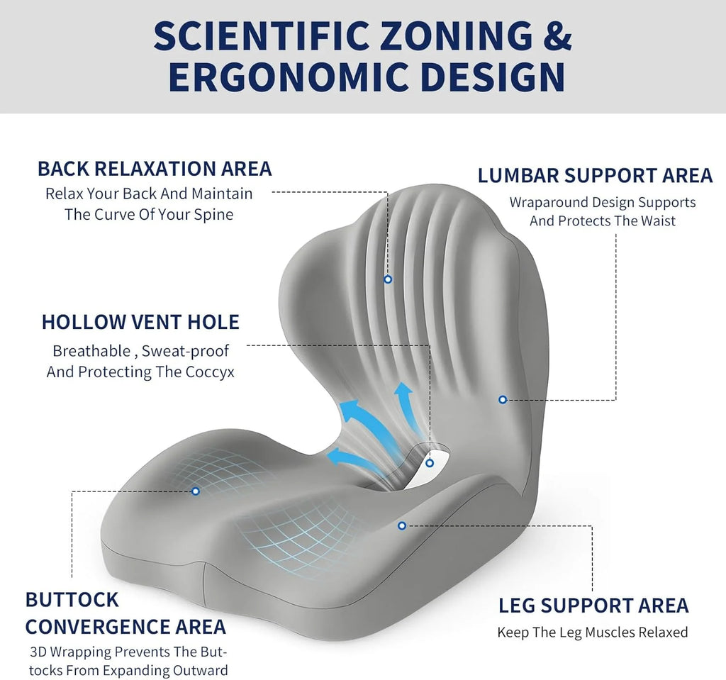 Ergonomic Memory Foam Seat Cushion – Lumbar Support for Office Chair & Car