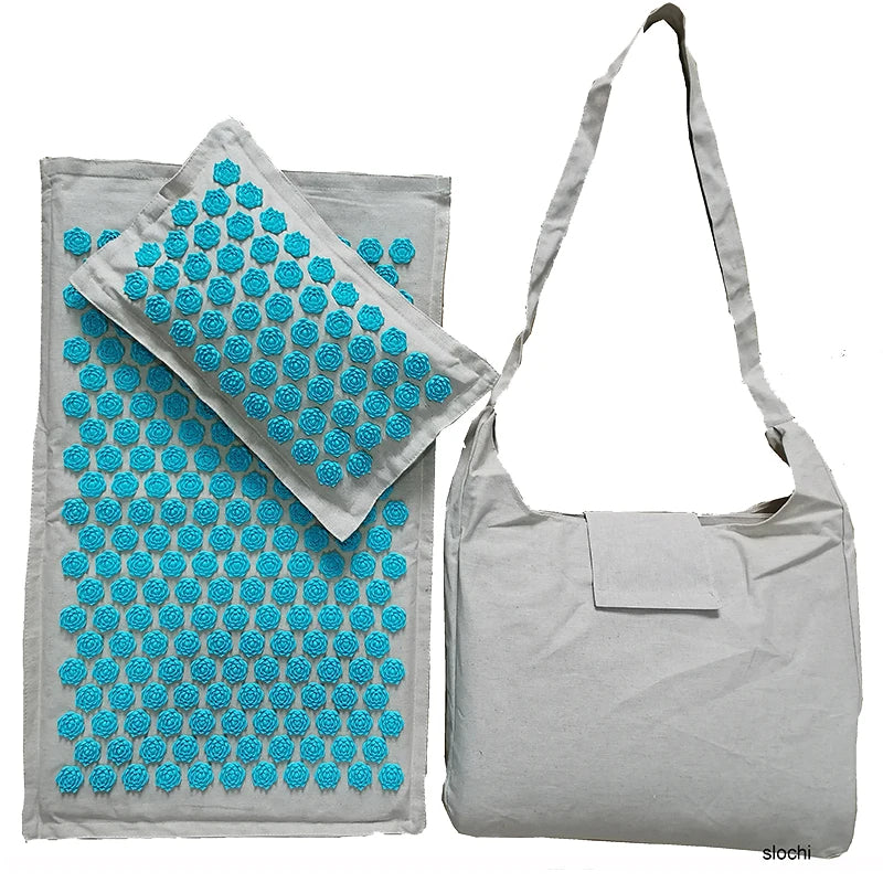 Nature Linen Coconut Palm Acupressure Yoga Mat – Lotus Spike Mat with Bag & Pillow Cushion (74x44cm)