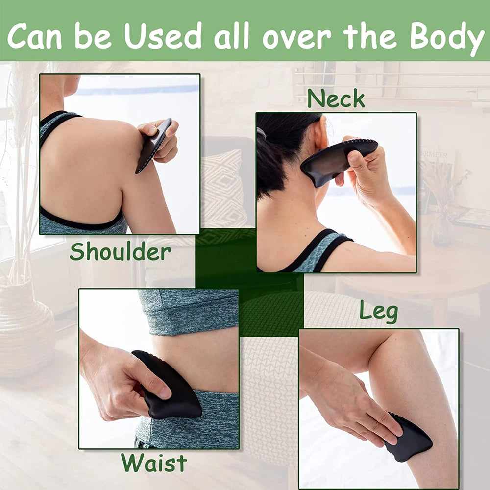 Gua Sha Bian Stone Scraping Massage Tool – Ridged Black Stone for Facial & Body Massage