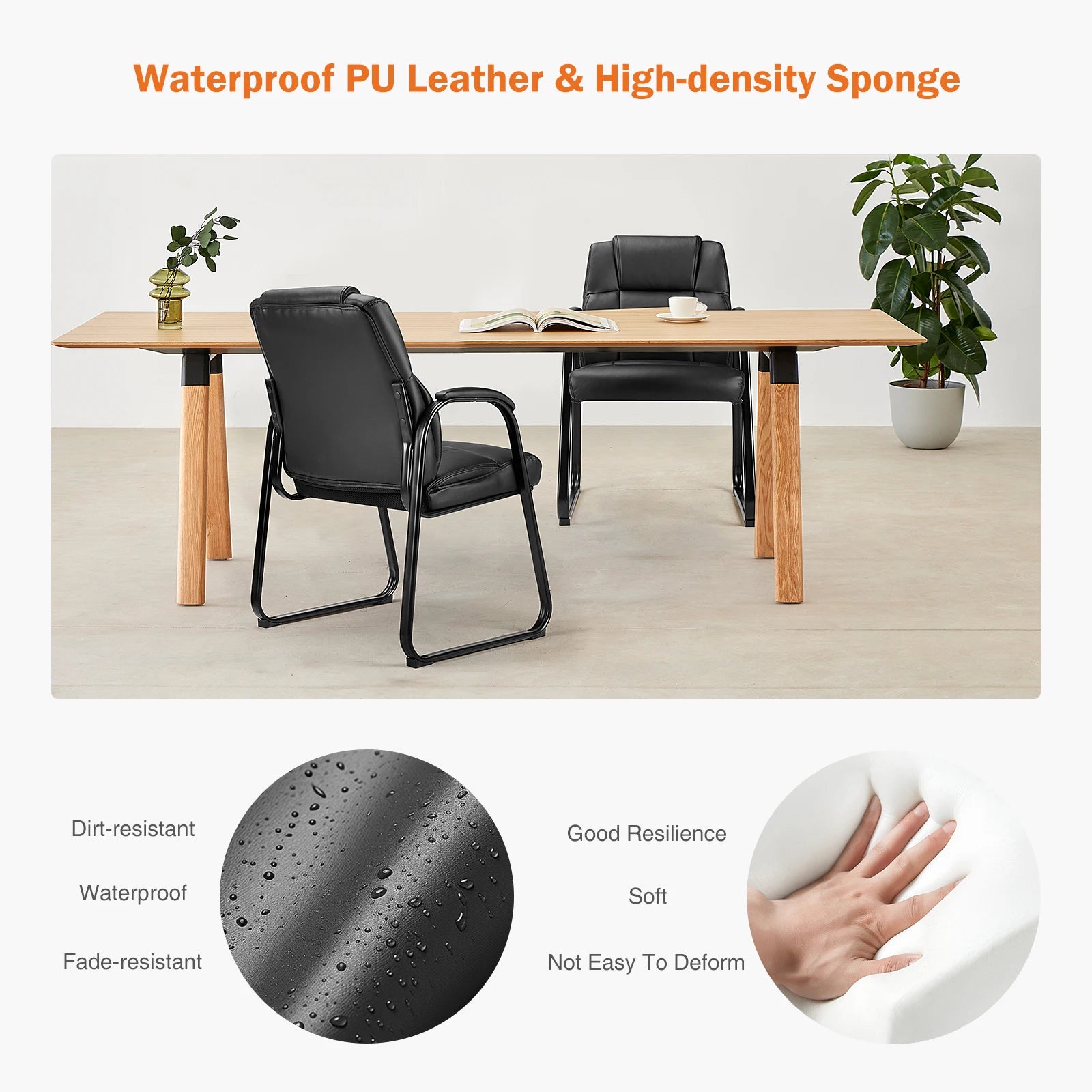 JHK Ergonomic Padded Backrest Living Room Gaming Chair Waterproof PU Leather Waiting Room Seat Thickened Sponge Cushion Arms