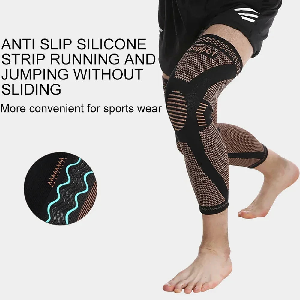 Copper-Infused Full Leg Compression Sleeve – Knee & Calf Support for Sports & Recovery