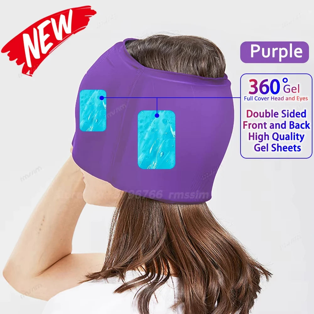 180/360° Gel Ice Headache & Migraine Relief Cap – Full Coverage Cold Compress Therapy Head Wrap Mask