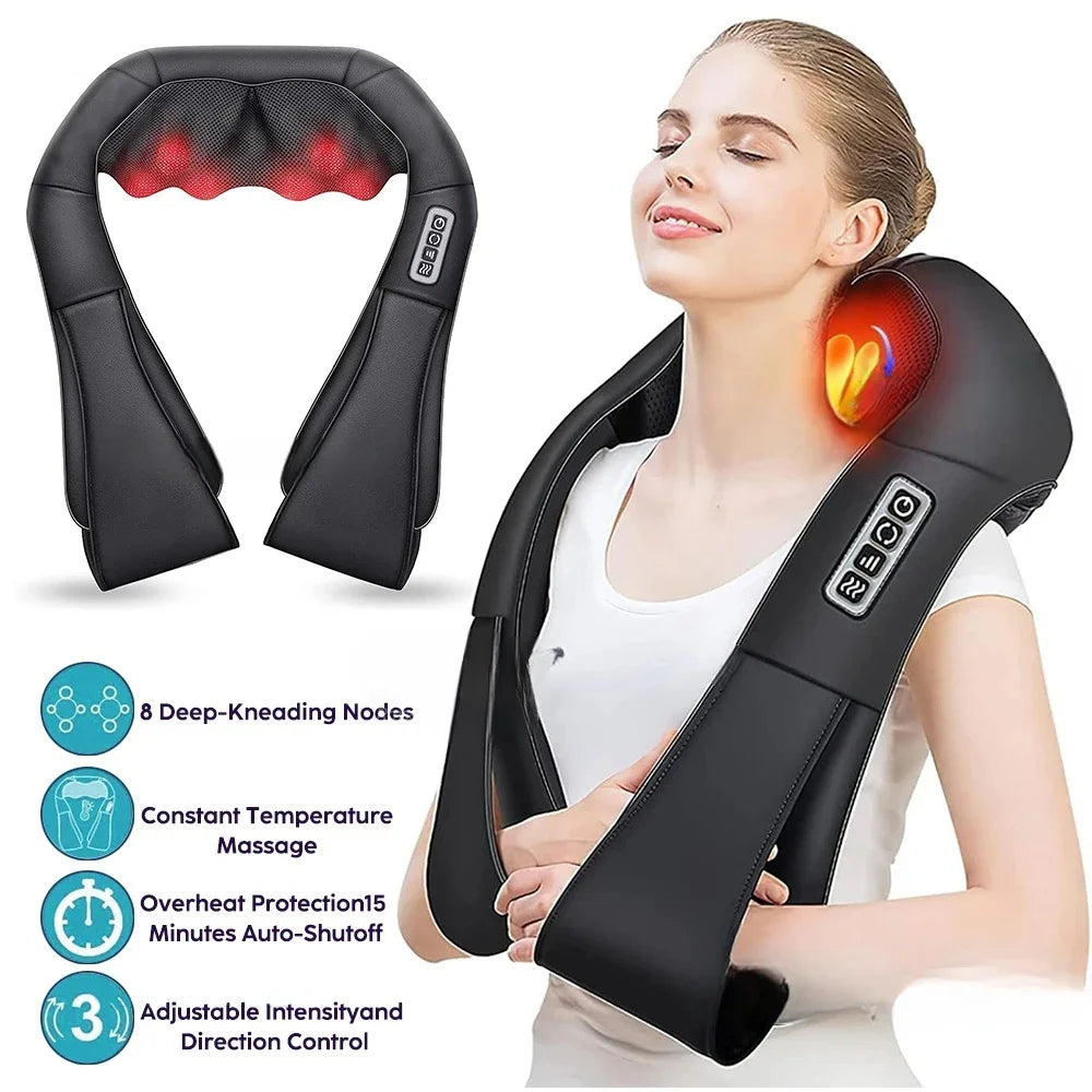 Shiatsu Heated Neck & Shoulder Massager Pillow – Deep Kneading Electric Body Massage