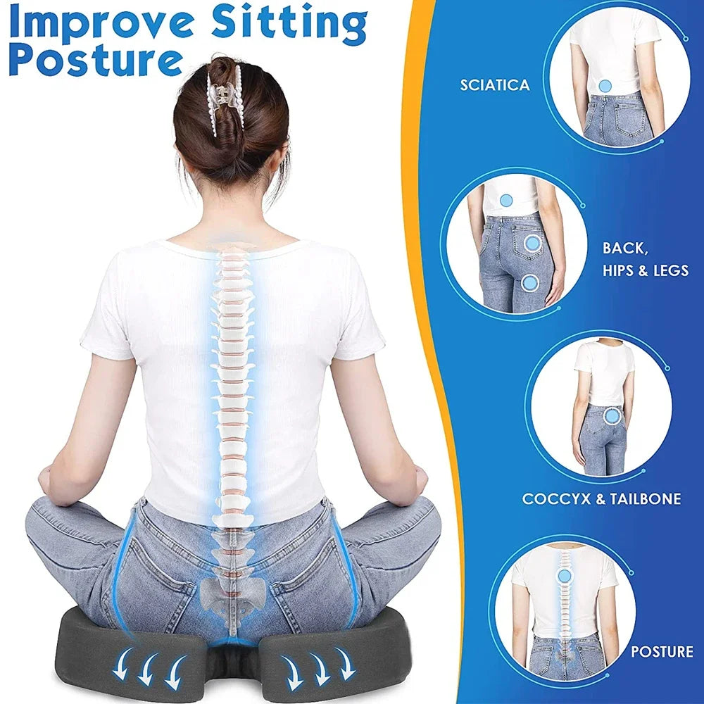 HEALTENCE Memory Foam Coccyx Seat Cushion – U-Shaped Ergonomic Support