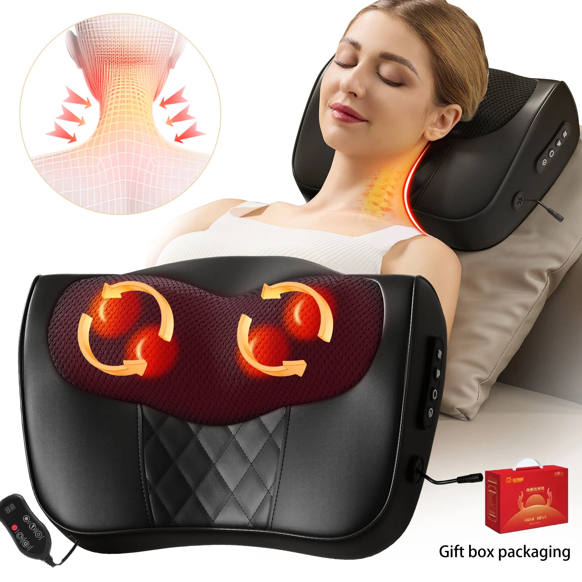HEALTENCE Electric Shiatsu Neck Massage Pillow – Hot Compress Massager